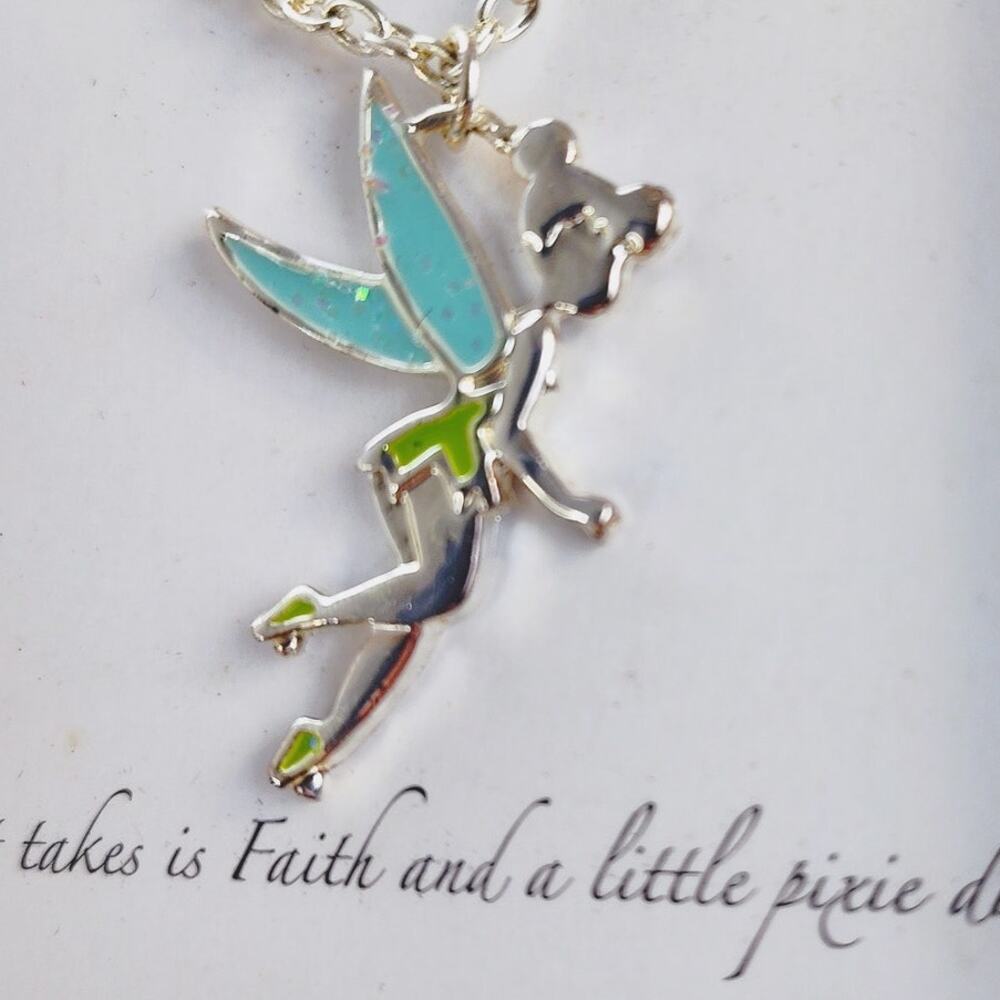 Disney Tinker Bell Necklace and Earring Set Silver Tone NIB - Picture 5 of 9